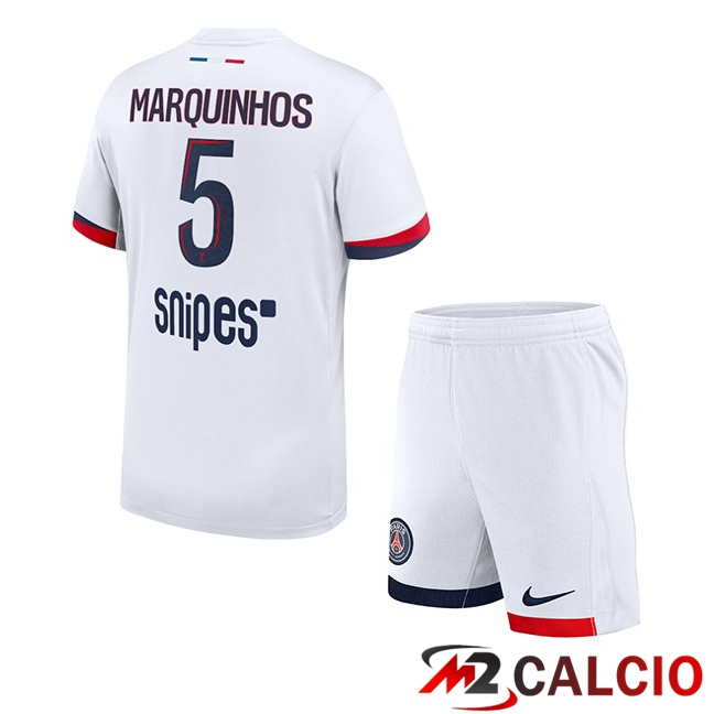 Maglie Calcio Paris PSG (Marquinhos 5) Bambino Seconda Bianco 2025/2026