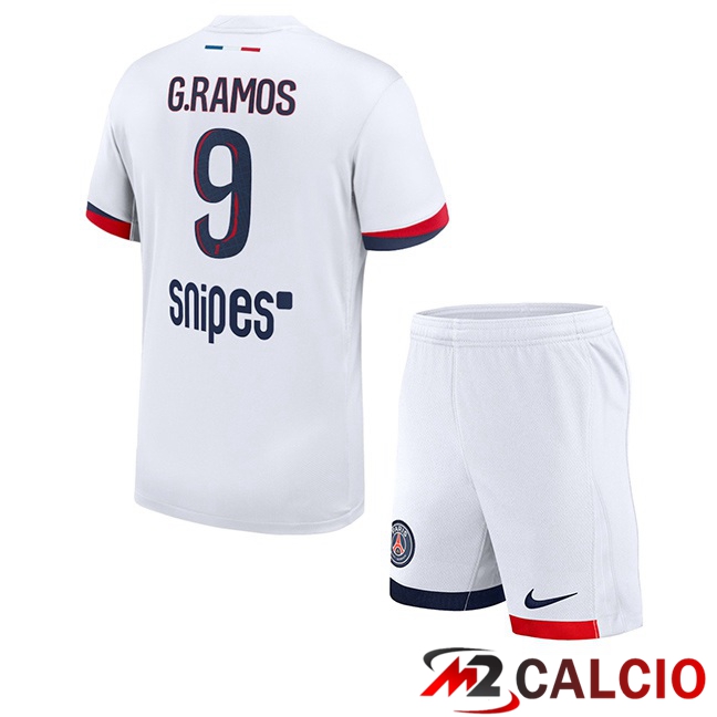 Maglie Calcio Paris PSG (G. Ramos 9) Bambino Seconda Bianco 2025/2026