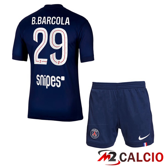 Maglie Calcio Paris PSG (B.Barcola 29) Bambino Prima Blu Reale 2025/2026