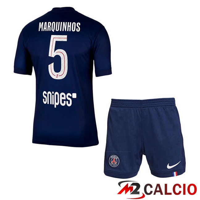 Maglie Calcio Paris PSG (Marquinhos 5) Bambino Prima Blu Reale 2025/2026