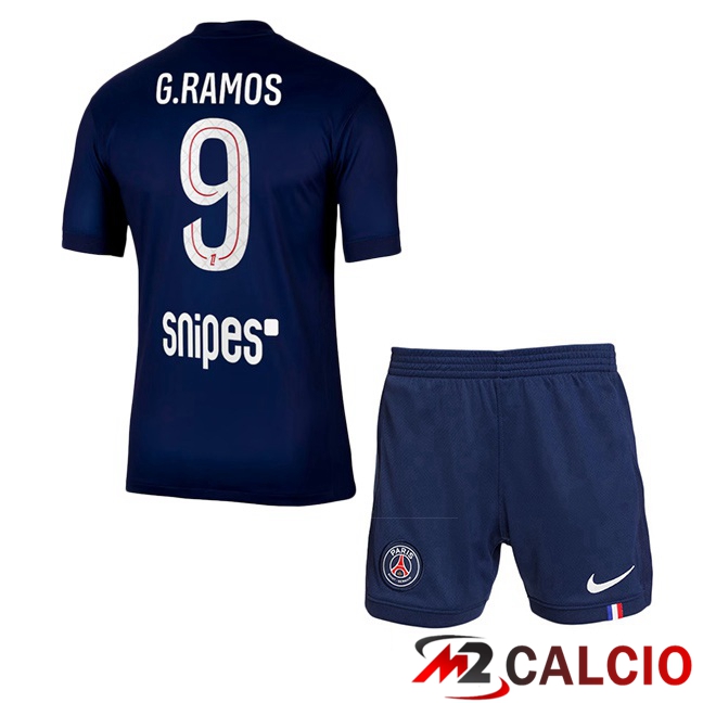 Maglie Calcio Paris PSG (G. Ramos 9) Bambino Prima Blu Reale 2025/2026