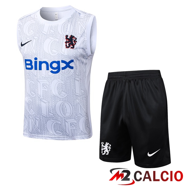 Canotta Allenamento FC Chelsea + Pantaloncini Bianco 2025/2026