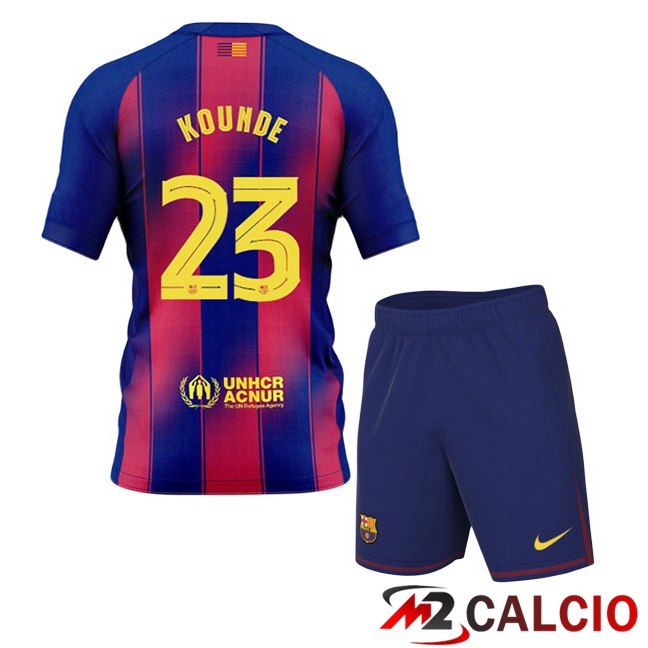 Maglie Calcio FC Barcellona (KOUNDE 23) Bambino Prima Blu Rosso 2025/2026