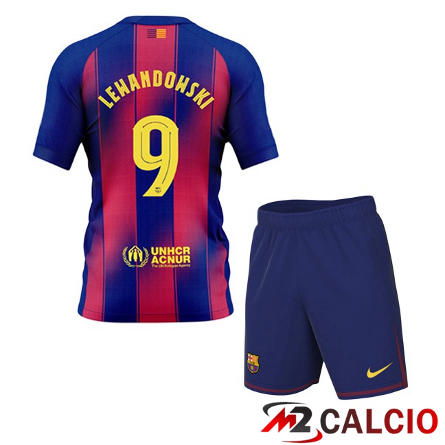 Maglie Calcio FC Barcellona (LEWANDOWSKI 9) Bambino Prima Blu Rosso 2025/2026