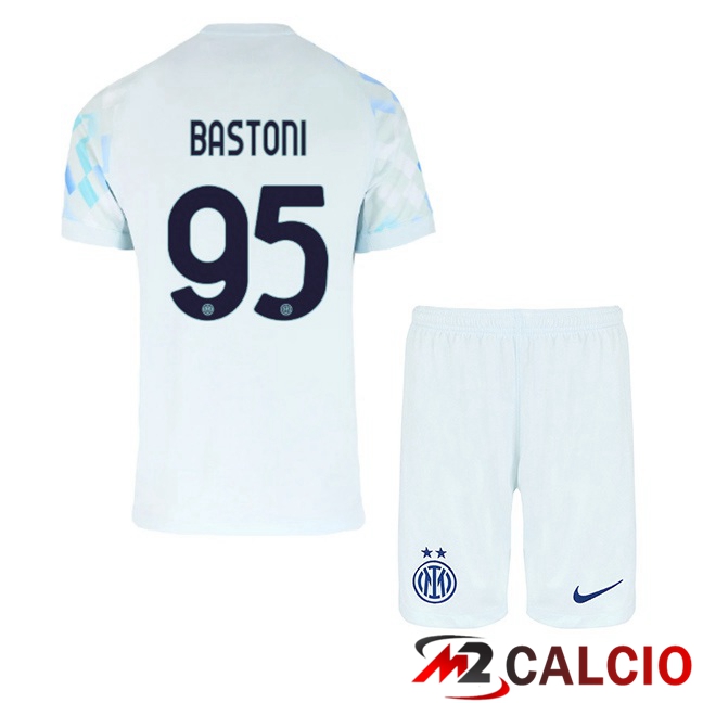 Maglie Calcio Inter Milan (BASTONI 95) Bambino Seconda Bianco Blu 2025/2026