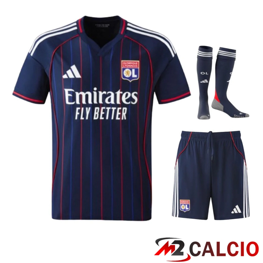 Insieme Maglie Calcio Lione OL Seconda (Pantaloncini + Calzini) 2025 2026