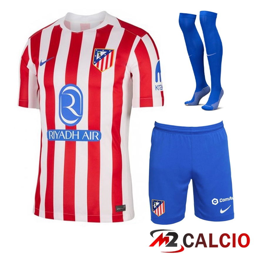 Insieme Maglie Calcio Atletico Madrid Prima (Pantaloncini + Calzini) 2025 2026