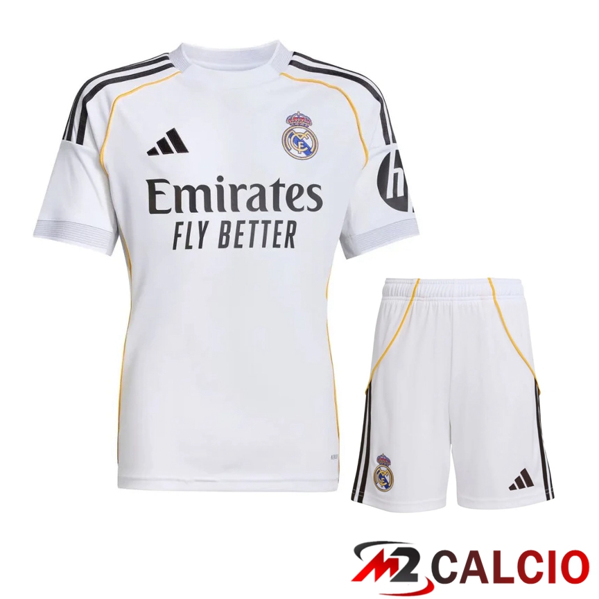 Insieme Maglie Calcio Real Madrid Prima + Pantaloncini 2025 2026