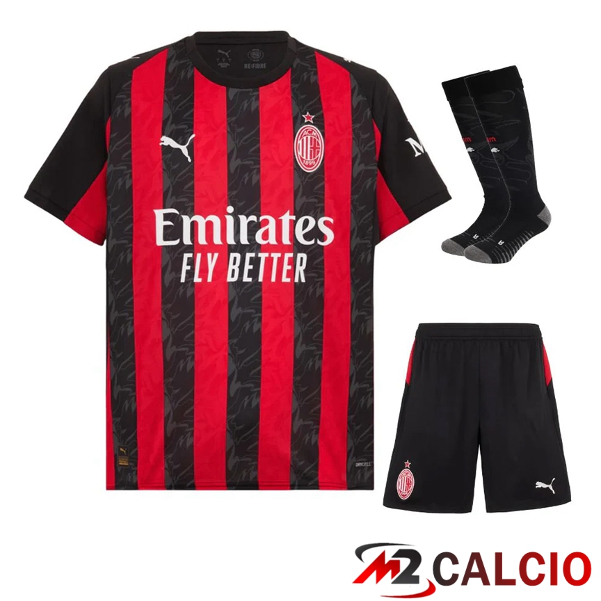 Insieme Maglie Calcio AC Milan Prima (Pantaloncini + Calzini) 2025 2026