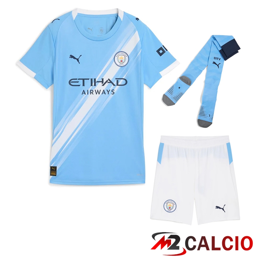 Insieme Maglie Calcio Manchester City Prima (Pantaloncini + Calzini) 2025 2026