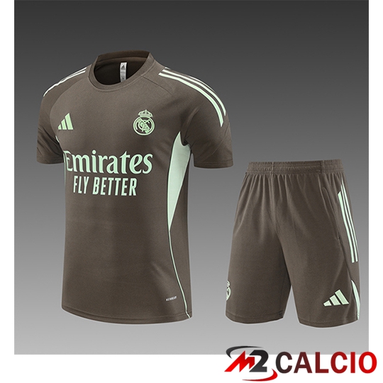 Insieme T Shirt Allenamento Real Madrid Bambino Brun/Verde 2025/2026  Insieme T Shirt Allenamento Real Madrid Bambino Brun/Verde 2025/2026