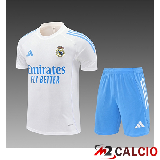 Insieme T Shirt Allenamento Real Madrid Bambino Bianco/Blu 2025/2026 -02
