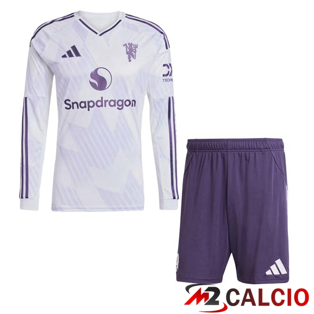 Maglie Calcio Manchester United Bambino Seconda Manica Lunga Bianco 2025/2026