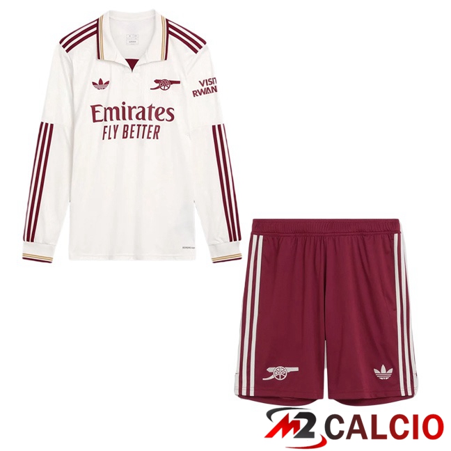 Maglie Calcio Arsenal Bambino Terza Manica Lunga Bianco 2025/2026  Maglie Calcio Arsenal Bambino Terza Manica Lunga Bianco 2025/2026
