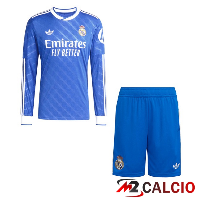 Maglie Calcio Real Madrid Bambino Terza Manica Lunga Blu 2025/2026