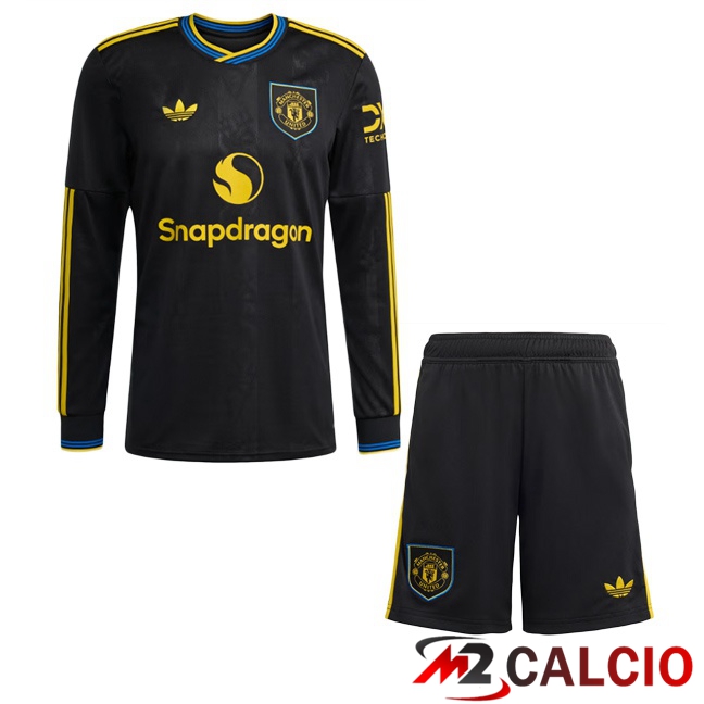 Maglie Calcio Manchester United Bambino Terza Manica Lunga Nero 2025/2026