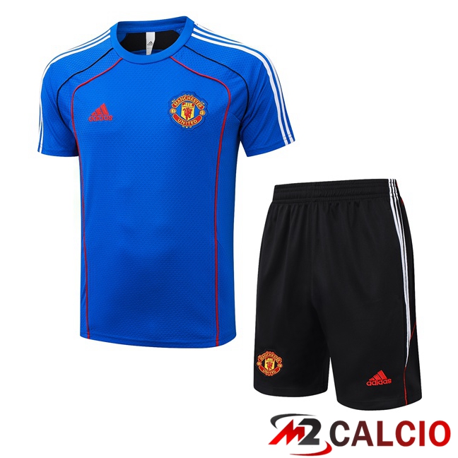 Insieme T Shirt Allenamento Manchester United + Pantaloncini Blu 2025/2026