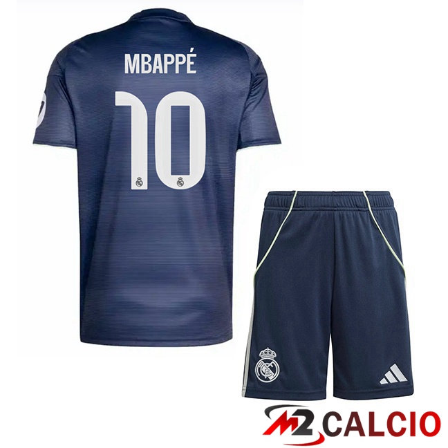 Maglie Calcio Real Madrid (Mbappé 10) Bambino Seconda Blu Reale 2025/2026