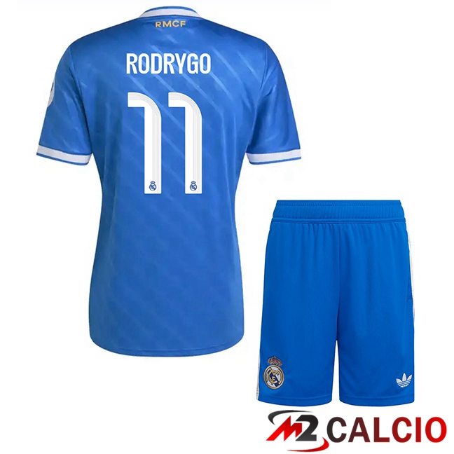 Maglie Calcio Real Madrid (Rodrygo 11) Bambino Terza Blu 2025/2026