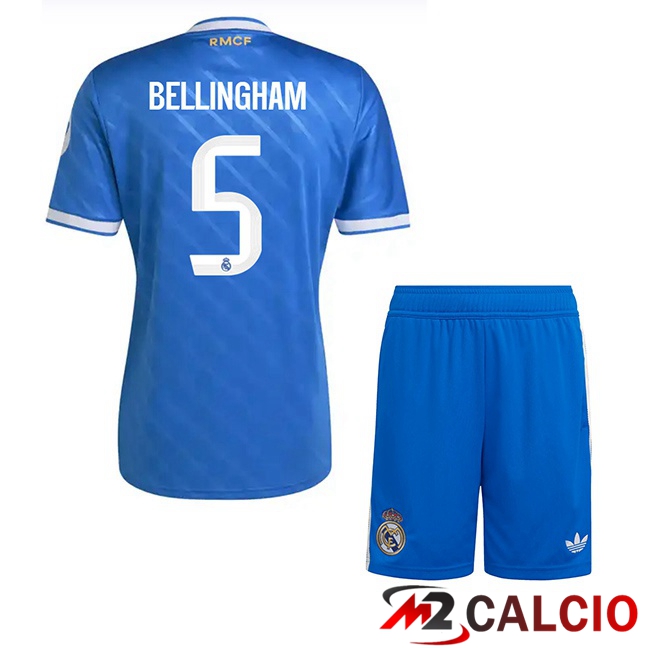 Maglie Calcio Real Madrid (Bellingham 5) Bambino Terza Blu 2025/2026