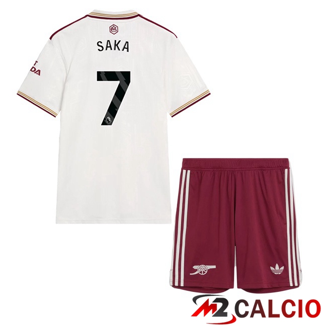 Maglie Calcio Arsenal (SAKA 7) Bambino Terza Bianco 2025/2026