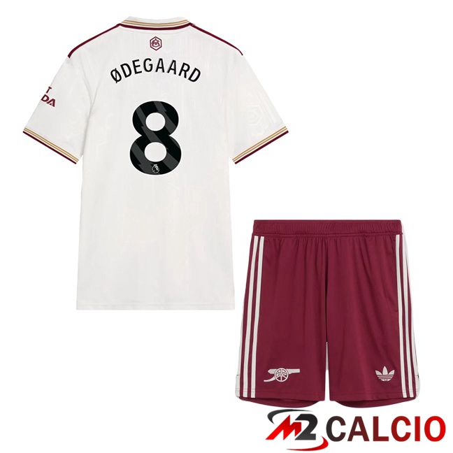 Maglie Calcio Arsenal (ØDEGAARD 8) Bambino Terza Bianco 2025/2026  Maglie Calcio Arsenal (ØDEGAARD 8) Bambino Terza Bianco 2025/2026