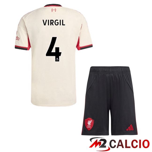 Maglie Calcio FC Liverpool (VIRGIL 4) Bambino Seconda Giallo 2025/2026  Maglie Calcio FC Liverpool (VIRGIL 4) Bambino Seconda Giallo 2025/2026