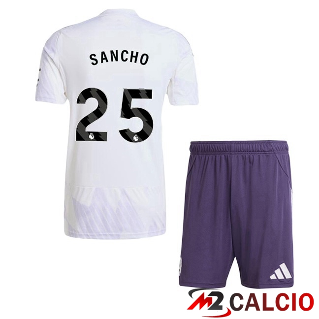 Maglie Calcio Manchester United (SANCHO 25) Bambino Seconda Bianco 2025/2026  Maglie Calcio Manchester United (SANCHO 25) Bambino Seconda Bianco 2025/2026