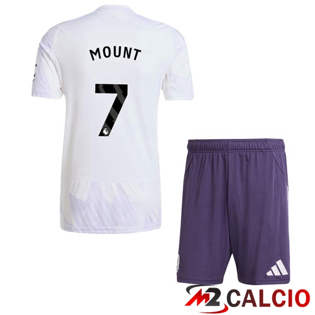 Maglie Calcio Manchester United (MOUNT 7) Bambino Seconda Bianco 2025/2026  Maglie Calcio Manchester United (MOUNT 7) Bambino Seconda Bianco 2025/2026