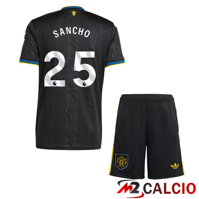 Maglie Calcio Manchester United (SANCHO 25) Bambino Terza Nero 2025/2026  Maglie Calcio Manchester United (SANCHO 25) Bambino Terza Nero 2025/2026