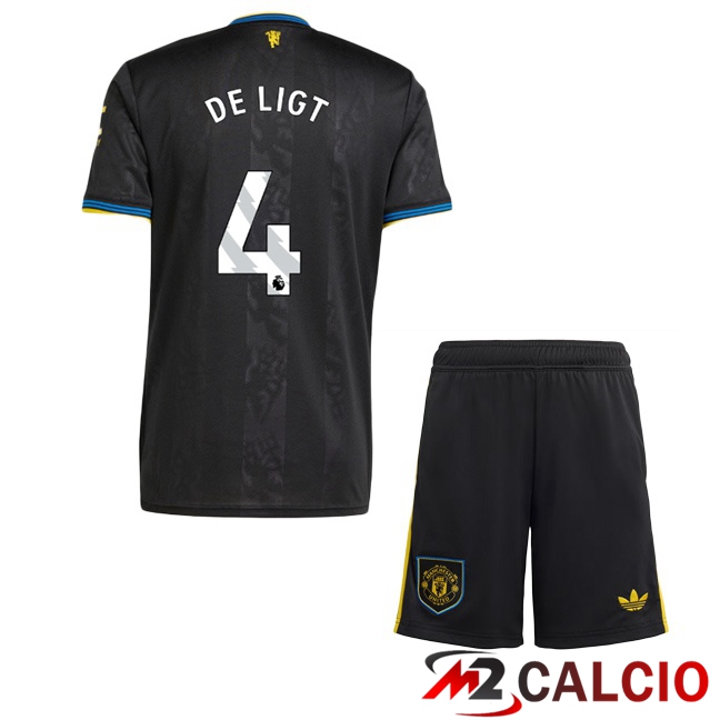 Maglie Calcio Manchester United (DE LIGT 4) Bambino Terza Nero 2025/2026  Maglie Calcio Manchester United (DE LIGT 4) Bambino Terza Nero 2025/2026