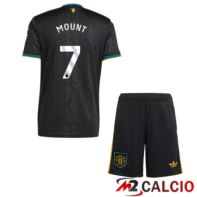 Maglie Calcio Manchester United (MOUNT 7) Bambino Terza Nero 2025/2026  Maglie Calcio Manchester United (MOUNT 7) Bambino Terza Nero 2025/2026