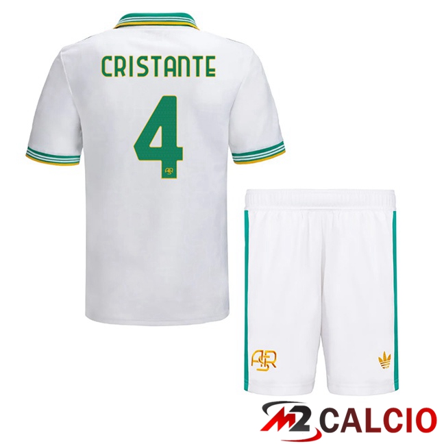 Maglie Calcio AS Roma (CRISTANTE 4) Bambino Terza Bianco 2025/2026