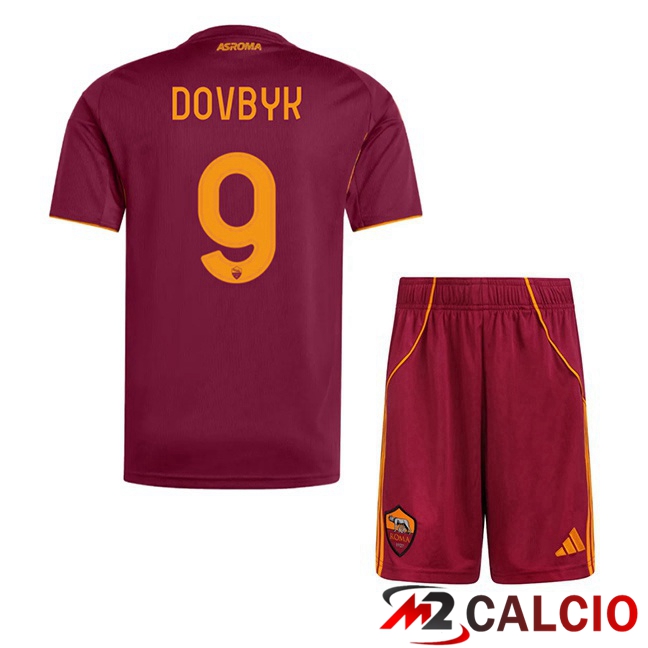 Maglie Calcio AS Roma (DOVBYK 9) Bambino Prima Rosso 2025/2026