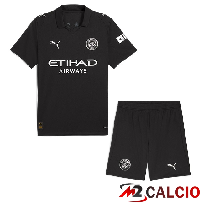 Maglie Calcio Manchester City Bambino Seconda Nero 2025/2026