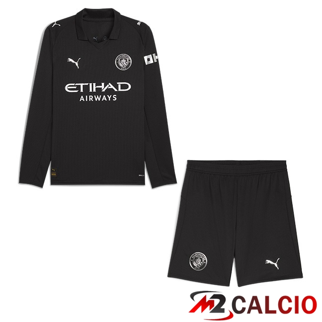 Maglie Calcio Manchester City Bambino Seconda Manica Lunga Nero 2025/2026