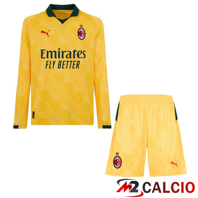 Maglie Calcio AC Milan Bambino Terza Manica Lunga Giallo 2025/2026