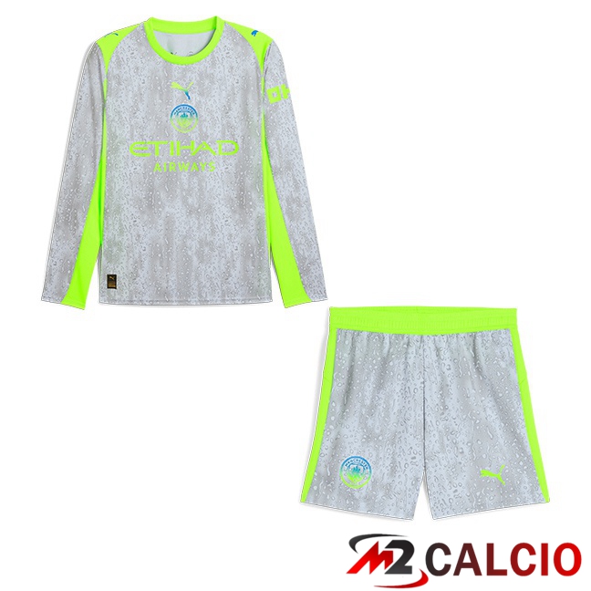 Maglie Calcio Manchester City Bambino Terza Manica Lunga Grigio Verde 2025/2026