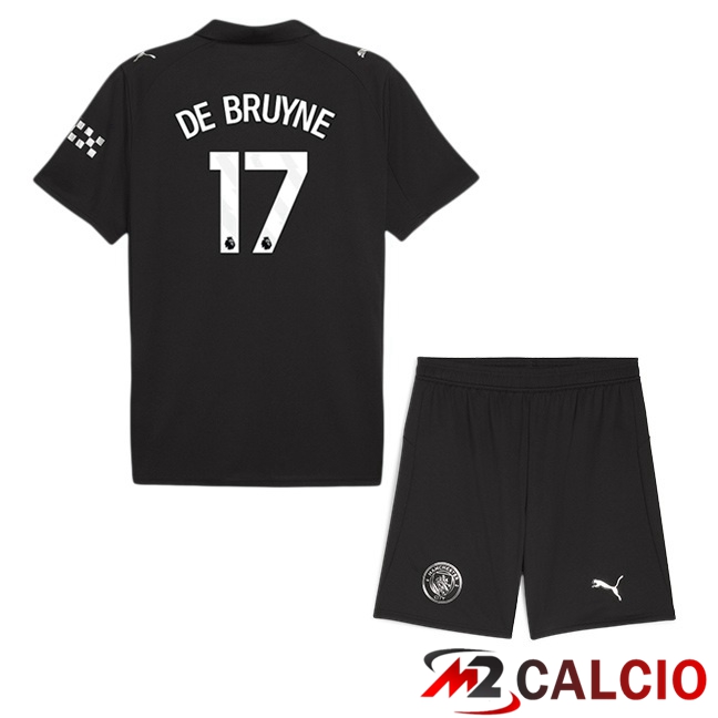 Maglie Calcio Manchester City (Kevin De Bruyne 17) Bambino Seconda Nero 2025/2026  Maglie Calcio Manchester City (Kevin De Bruyne 17) Bambino Seconda Nero 2025/2026
