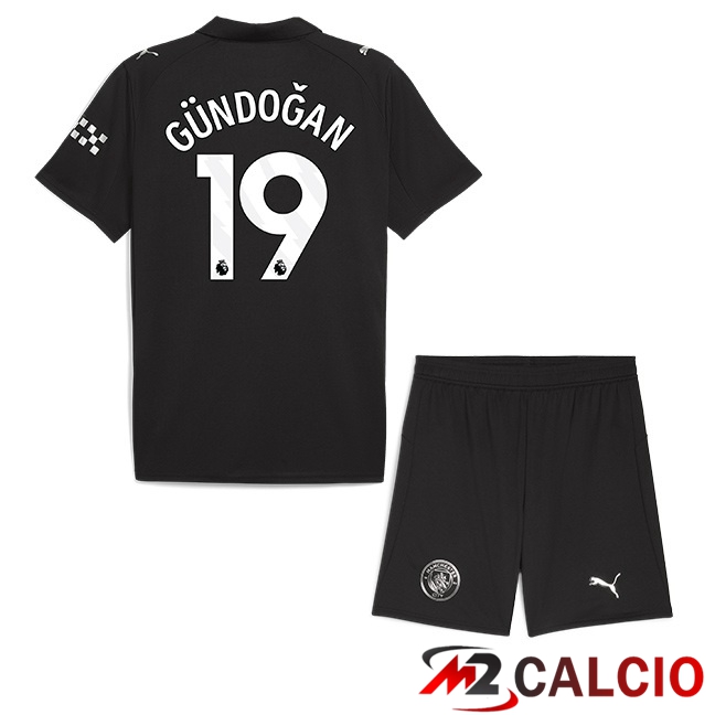 Maglie Calcio Manchester City (Ilkay Gündoğan 19) Bambino Seconda Nero 2025/2026  Maglie Calcio Manchester City (Ilkay Gündoğan 19) Bambino Seconda Nero 2025/2026