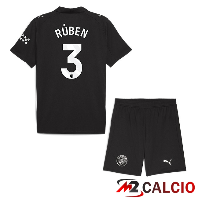 Maglie Calcio Manchester City (Ruben Dias 3) Bambino Seconda Nero 2025/2026  Maglie Calcio Manchester City (Ruben Dias 3) Bambino Seconda Nero 2025/2026