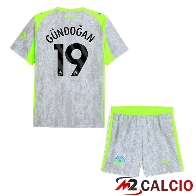 Maglie Calcio Manchester City (Ilkay Gündoğan 19) Bambino Terza Grigio Verde 2025/2026  Maglie Calcio Manchester City (Ilkay Gündoğan 19) Bambino Terza Grigio Verde 2025/2026