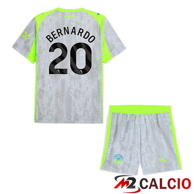 Maglie Calcio Manchester City (Bernardo Silva 20) Bambino Terza Grigio Verde 2025/2026