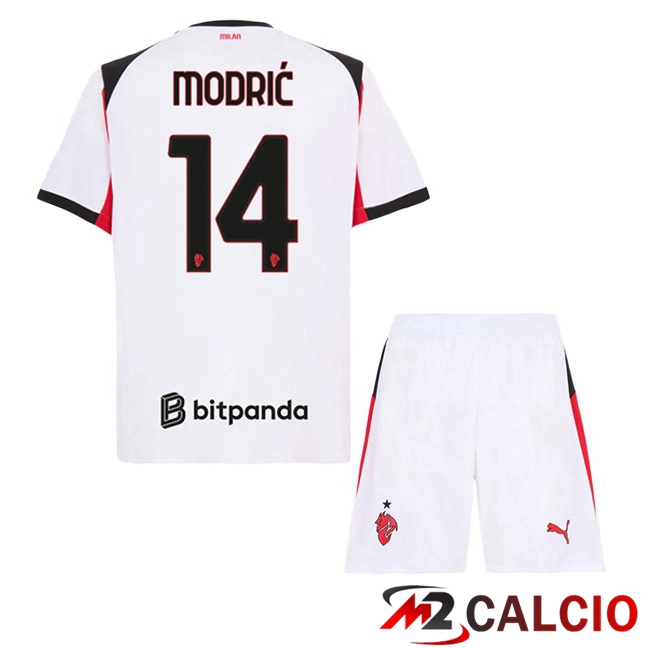 Maglie Calcio AC Milan (Modrić 14) Bambino Seconda Bianco 2025/2026