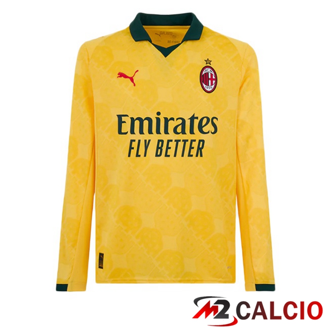 Maglie Calcio AC Milan Terza Manica Lunga Giallo 2025/2026