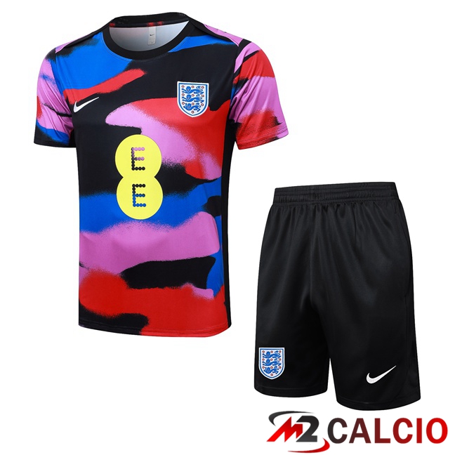 Insieme T Shirt Allenamento Inghilterra + Pantaloncini Blu Rosso Nero 2025/2026