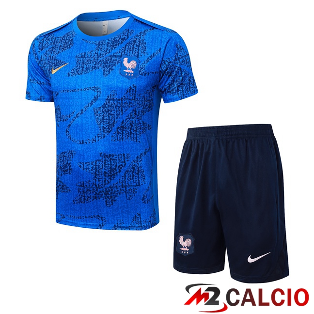 Insieme T Shirt Allenamento Francia + Pantaloncini Blu 2025/2026