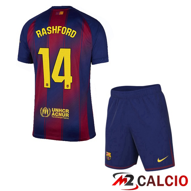 Maglie Calcio FC Barcellona (RASHFORD 14) Bambino Prima Blu Rosso 2025/2026