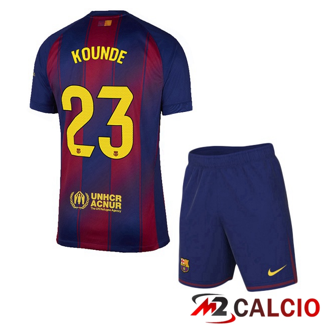 Maglie Calcio FC Barcellona (KOUNDE 23) Bambino Prima Blu Rosso 2025/2026