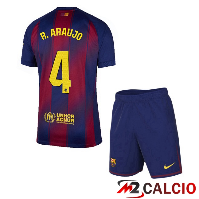Maglie Calcio FC Barcellona (R. ARAUJO 4) Bambino Prima Blu Rosso 2025/2026
